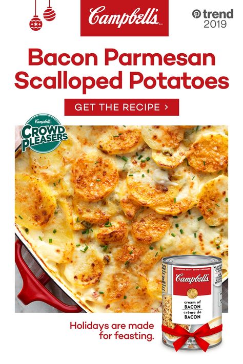 Campbell’s® Condensed Cream of Bacon soup is incredibly versatile. It’s delicious when eaten on its own and also a great addition to your delicious holiday recipes. Tap into the trend. Recipes Using Campbells Cream Of Onion Soup, Recipes Using Campbells Cream Of Bacon Soup, Cream Of Bacon Soup Recipes Campbells, Cream Of Bacon Soup Recipes, Parmesan Scalloped Potatoes, Cream Of Bacon Soup, Cambells Recipes, Scalloped Potatoes With Bacon, Potato Casseroles