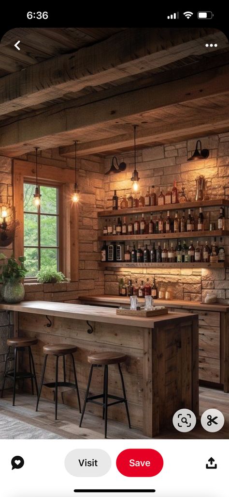 Rustic Bar Ideas, Barn Bar Ideas, Whiskey Bars, Maine Cabin, Barn Bar, Beer Cellar, Cabin Bar, Bourbon Room, Country Bar