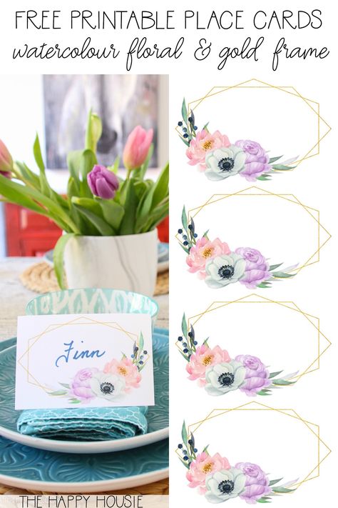 Table Name Cards Printable Free, Free Printable Place Cards, Flower Place Cards, Floral Place Cards, Easter Place Cards, Watercolor Name, Women Leadership, Watercolor Party, Printable Place Cards