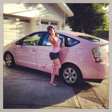 Pink Prius Love Prius Car Aesthetic, Pink Prius, Prius Aesthetic, Pink Vehicles, Prius Car, Pink Wheels, Car Paint Colors, Pink Cars, Car Deco