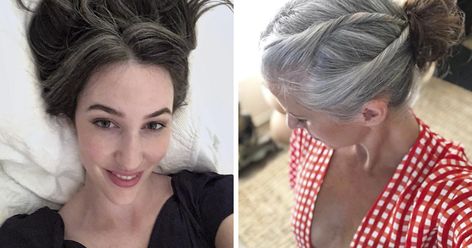 These Women Are Ditching The Dye And Going ‘Grombre’ Instead (150 Pics) Ditch The Dye, Dye Strip Technique For Gray Hair, Dye Strip Technique, Sparkle Hair, The Dye, Natural Gray Hair, Female Human, Silver Sparkle, Aging Process