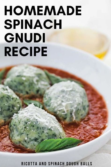 This delicious recipe for gnudi are tasty ricotta cheese dumplings loaded up with spinach and parmesan cheese and are served with Pomodoro sauce.