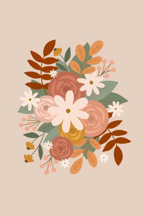 Fall floral, botanical, floral drawing, floral illustration, peonies, daisies, procreate art, procreate drawing Flowers Drawing Procreate, Fall Floral Drawing, Painted Fall Flowers, Boho Flower Illustration, Autumn Floral Pattern, Fall Flowers Illustration, Fall Floral Design, Fall Flower Drawings, Floral Digital Art