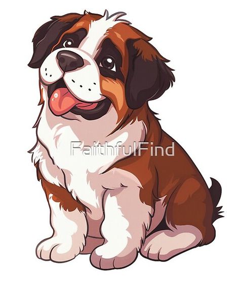 Pawfect Pals: Animated St. Bernard by FaithfulFind | Redbubble How To Draw A Saint Bernard, Saint Bernard Drawing, Saint Bernard Drawing Cartoon, Saint Bernard Painting, St Bernard Illustration, Saint Bernard (dog), Jobs In Art, Animated Animals, Saint Bernard