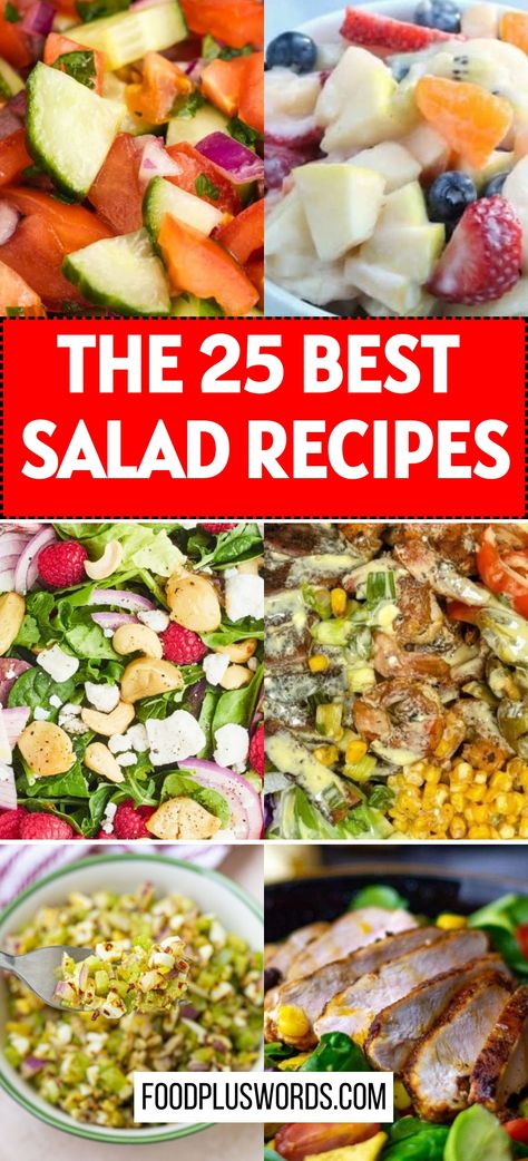 Looking for some awesome summer salads to try? These 5-star summer salads are perfect for any occasion! From delicious grilled chicken to refreshing berries, these recipes have it all. Whether you need a quick lunch idea or a healthy dinner option, these yummy summer salads will leave you feeling satisfied and refreshed. Get ready to enjoy the flavors of summer in every bite with these top 25 recipes. Don't miss out on trying these unusual and tasty creations – your taste buds will thank you! Popular Salad Recipes, Salads That Go With Fish, Salad Lunch Ideas, Quick And Easy Salads, Salads Recipes For Dinner, Unique Salad Recipes, Vegan Bean Salad, Veg Salad, Best Salads Ever