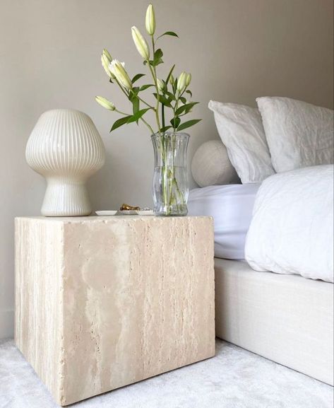 so simple and chic - obsessed! the faux marble nude / neutral / beige square nightstand is such a statement piece but so modern and clean. Love this look for neutral boho home decor. Interior Boho, Interior Design Minimalist, Dekorasi Kamar Tidur, Clean Bedroom, Upholstered Bed Frame, Apartment Inspiration, Home Design Decor, Beach Travel, Room Inspiration Bedroom