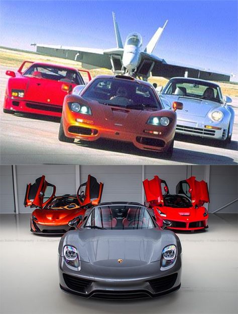 two generations of hypercars Holy Trinity Cars, Old Vs New, Car Throttle, Car Community, Cars Photography, Aesthetic Cars, Cars Brand, Car Things, Street Racing Cars