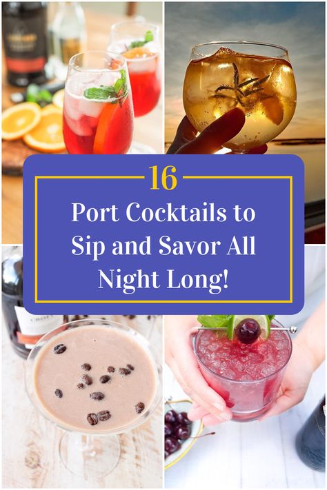 Collage of 4 port cocktails. Port Wine Cocktail, Port Cocktails, Wine Recipes Drink, Wine Mixed Drinks, Wine Cocktail Recipes, Easy To Make Cocktails, Port Wine, Anniversary Ideas, Wine Cocktails