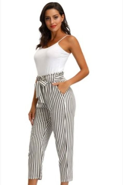 These Stylish Paper-Bag Pants Can Turn Your Basic Tank Into a Chic Outfit Get the GRACE KARIN Women’s Cropped Paper Bag Waist Pants with Pockets for prices starting at $23, available at Amazon! https://amzn.to/3efCqfH Paper Bag Waist Pants, Bag Pants, Pants With Pockets, Chic Outfit, Striped Pants, Waist Pants, Basic Tank, Chic Outfits, Women Crop