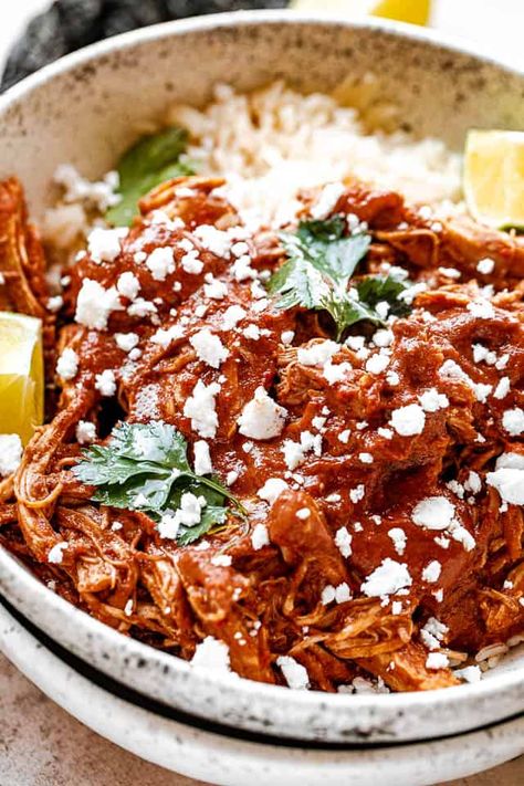 This Instant Pot Chicken Mole turns traditional Mexican comfort food into a quick & easy dinner recipe! It's a hearty, spicy meal that's packed with authentic Mexican flavors. #chickenmolerecipe #instantpotchickenmole #instantpotchicken #mexicandinnerrecipe Mexican Chicken Mole, Chicken Mole Recipe, Mole Recipe, Mexican Comfort Food, Chicken Mole, Mexican Flavors, Easy Chicken Thigh Recipes, Mexican Dinner Recipes, Healthy Chicken Dinner