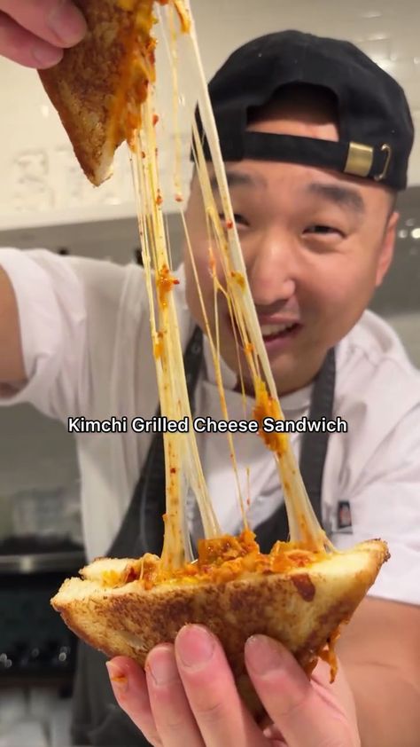 Korean-style Grilled Cheese Sandwich - Chef Chris Cho Ramen Grilled Cheese, Miso Grilled Cheese, Korean Sandwich, Kimchi Grilled Cheese Sandwich, Upgraded Grilled Cheese, Kimchi Grilled Cheese, Chef Chris Cho, Grilled Cheese Sandwich Vegetarian, Chris Cho