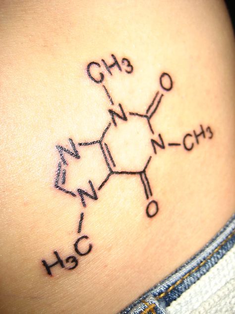 The chemical makeup of caffeine to show my appreciation for the substance that has gotten me this far Caffeine Molecule Tattoo, Science Tattoo, Science Tattoos, Molecule Tattoo, Caffeine Molecule, Coffee Tattoos, Geek Tattoo, Inked Magazine, Girly Tattoos