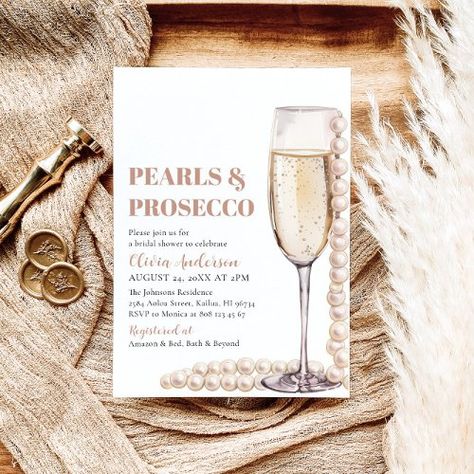 $2.04 | Elegant Modern Pearls and Prosecco Bridal Shower #bridal shower invitations, bridal shower, pearls and prosecco, pearls and prosecco bridal shower, champagne, prosecco, pearl invitation, pearl, elegant, modern Prosecco Wedding, Pearl Invitations, Bridal Shower Wine Theme, Pearl Bridal Shower, Romantic Bridal Shower, Bridal Shower Champagne, Invitation Minimalist, Bridal Invitations, Bridal Shower Invitations Templates