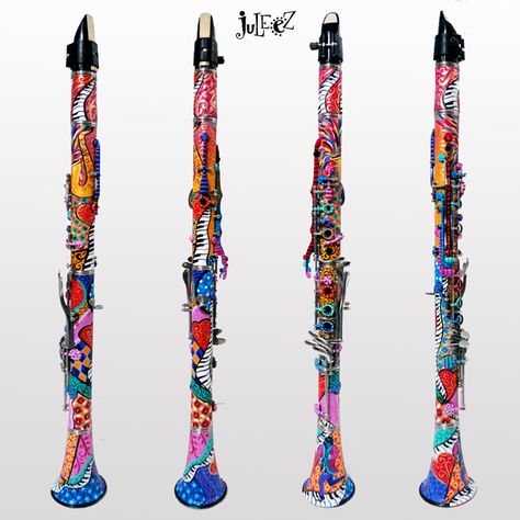 Juleez Hand Painted Clarinet Custom Painted Musical Instrument Clarinet Jokes, Tenor Saxophone Sheet Music, Alto Saxophone Sheet Music, Clarinet Music, Flute Instrument, Clarinet Sheet Music, Clarinets, Jazz Sheet Music, Marching Band Humor