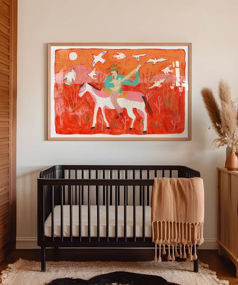 Melissa Lakey Melissa Lakey, Bold Nursery, Mid Century Modern Nursery, Mid Century Nursery, Western Nursery, Art Walls, Desert Animals, Nursery Room Design, Nursery Modern