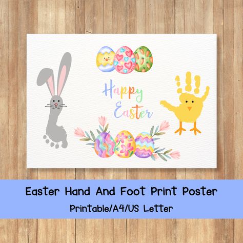 "Beautifully designed and Easter themed kids poster, there are two versions which are an already completed ready to print poster or a half done poster which will require the kids or family members to add handprints, footprints and faces. It is perfect for kids and families with a fun and colourful design. This item comes in both A4 and US Letter sizes with editable versions. CONTENTS 2 Easter Hand And Foot Print Posters 1 Completed Poster Ready To Be Printed 1 Poster Which Requires Hand And Foot For Peeps Sake Handprint Craft, Easter Hand Or Footprint Craft, Easter Foot Prints For Toddlers, Hand And Feet Painting Kids Easter, Poster Kindergarten, Easter Egg Hunt Poster, Kindergarten Easter, Diy Poster, Easter Kindergarten