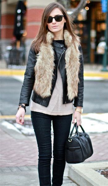 Fur Vest Outfits, Fur Vests, Leather Jacket Style, Vest Outfits, Fur Vest, Fall Winter Outfits, Outfits Casuales, Look Fashion, Passion For Fashion