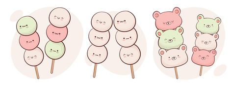 Kawaii Dango Drawing, Asian Food Party, Illustration Japanese, Funny Kawaii, Food Doodles, Doodle Cartoon, Food Painting, Asian Flavors, Food Packaging Design