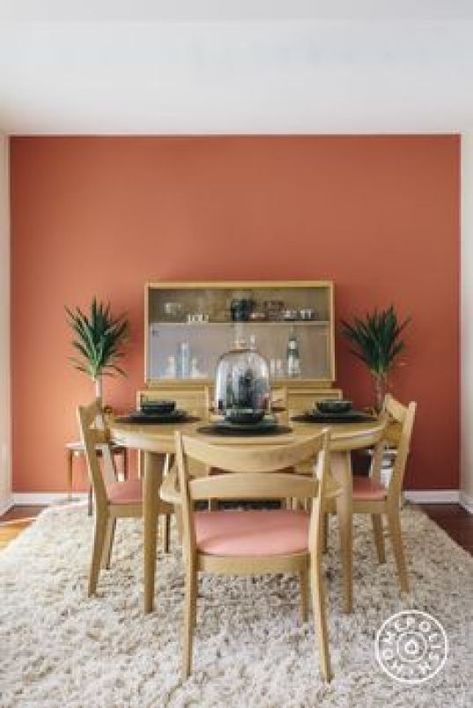 RICH CORAL Bright Room Colors, Coral Room, Mid Century Dining Room, Red Dining Room, Dining Room Paint Colors, Dining Room Paint, Dining Room Colors, Orange Walls, Paint Colors For Living Room