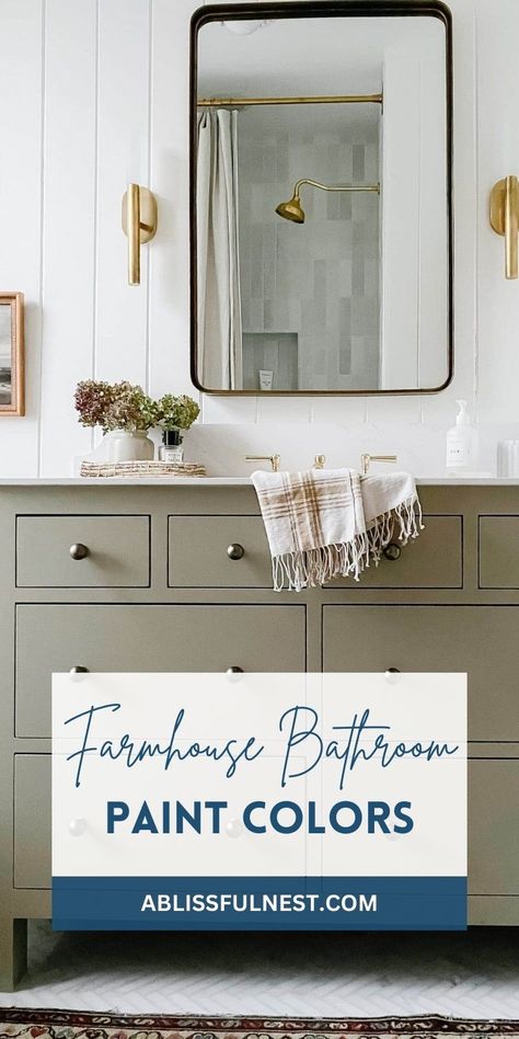 Are you dreaming of a bathroom that exudes rustic elegance? Farmhouse bathroom paint colors can help you achieve that cozy, lived-in look. Consider warm grays, creamy whites, or even a deep navy to create a sense of warmth and intimacy. Don't forget to add a few rustic accents to complete the farmhouse aesthetic.  #bathroommakeover #rusticdecor #painttrends Farmhouse Bathroom Color Ideas, Bathroom Paint Colors Farmhouse, Farmhouse Bathroom Paint Colors, Farmhouse Bathroom Paint, French Country Bathroom Vanity, Barnwood Bathroom Vanity, Farmhouse Fab, Bathroom Vanity Farmhouse, Painted Bathroom Vanity