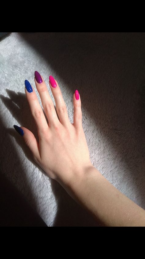 Bi Nails Designs, Subtle Bi Pride Nails, Simple Pride Nail Art, Bisexual Nail Designs, Pride Nails Bisexual, Bisexual Flag Nails, Bi Nail Ideas, Bisexual Nails Acrylic, Bi Pride Nails Designs