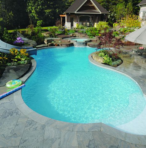 Gib-San Pools - Freeform family pool, via Flickr. Oberirdischer Pool, Inground Pool Designs, Living Pool, Luxury Swimming Pools, Family Pool, Pool Picture, Spring Decorations, Luxury Pools, Backyard Pool Landscaping