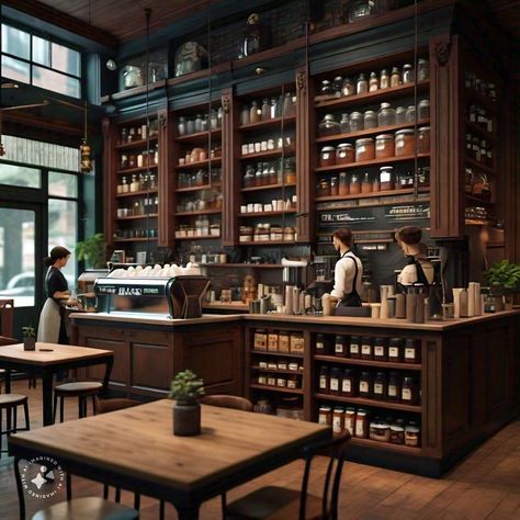 Library And Coffee Shop, Apothecary Bar, Library Coffee Shop, Dark Academia Coffee Shop, Forest Cafe, Library Cafe, Bookstore Cafe, Cozy Coffee Shop, Coffee Shop Interior Design