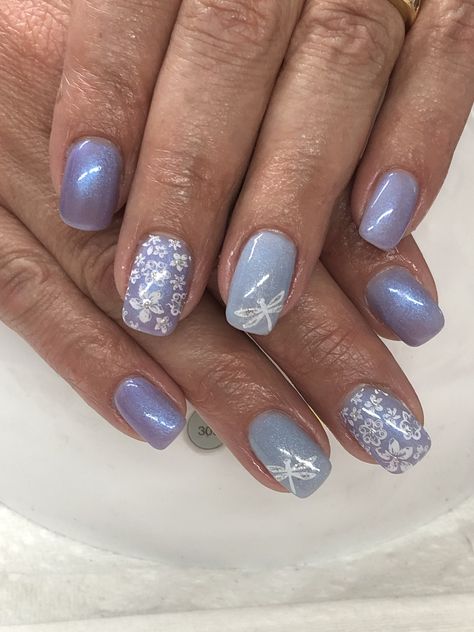 Periwinkle Spring Gel Nails Periwinkle Gel Nails, Spring Gel Nails Ideas, Periwinkle Nails, Ivory Nails, Silver Nail Designs, Grey Nail Designs, Buff Nails, Chrome Nail Art, Back To School Nails