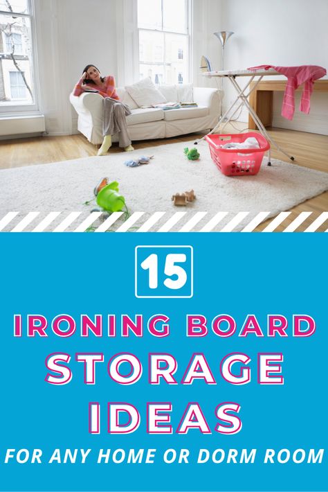 Whether you live in a tiny apartment, home, or dorm room, a place to iron is top priority -- unless you like wearing wrinkly clothes. These 15 ironing board storage ideas will make life easier for you. Iron In Closet Storage, Ironboards Storage, Iron And Board Holder, Iron And Ironing Board Holder, Ironing Board Storage, Ironing Board Hooks & Racks, Board Storage, Ironing Board, Tiny Apartment