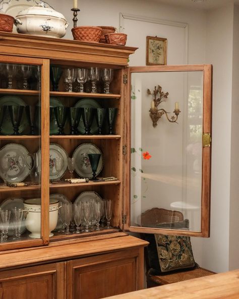 My china & glassware cabinet at home #antiques #anniegoblet #antiquetable #tablescape #maisonfete Cabinet For Glassware, Glassware Display Ideas, Glassware Cabinet, Glassware Display, China Cabinet Display, China Display, Antique Table, August 15, Art Table