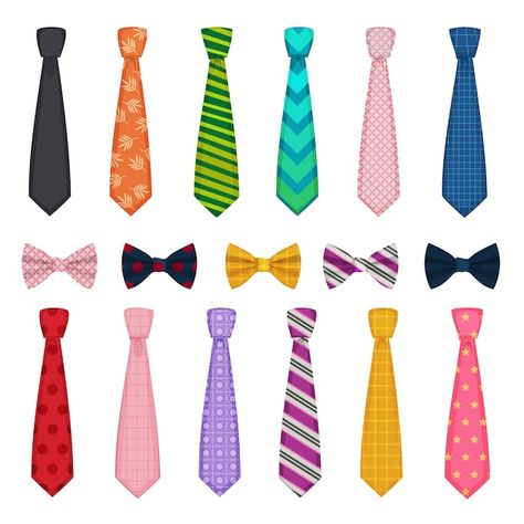 Tie and bows. colored fashion clothes ac... | Premium Vector #Freepik #vector #necktie #tie #clothing #wear Tie Illustration, Tie Drawing, Happy Fathers Day Greetings, Clothes Illustration, Make A Tie, Tie Crafts, Father's Day Greeting Cards, Tie Pattern, Fashion Illustration Sketches