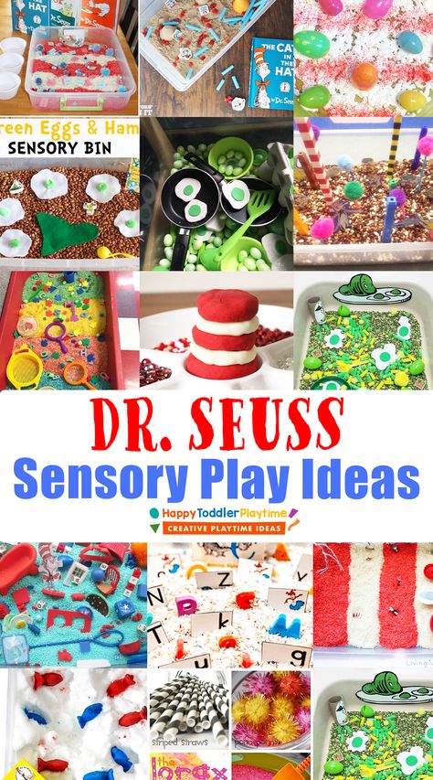 Dr Seuss Sensory Bin Preschool, Dr Seuss Sensory Bin For Toddlers, Dr Suess Sensory Bin Ideas, Dr Suess Activities For Toddlers, Dr Seuss Sensory Bin, Dr Seuss Activities For Toddlers, Dr Suess Activities, Dr Seuss Preschool Theme, Celebrate Dr Seuss Birthday