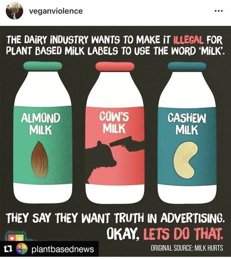 Supporting All Farmers on Instagram: “❌FALSE❌  If label makers really believed people didn’t need (or want!) milk, why is it such a big deal for them to stop using the word…” Milk Industry, Vegan Facts, Dairy Industry, Vegan Memes, Happy Cow, Vegan Quotes, Animal Liberation, Organic Remedy, Stop Animal Cruelty