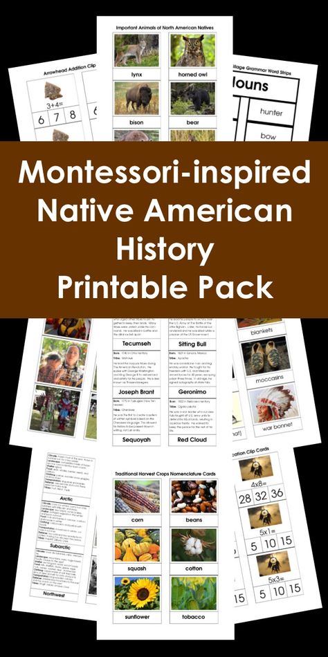 Montessori-inspired Native American History Printable Pack Native American Montessori, Montessori Native American Unit, November Montessori, Montessori Thanksgiving, Botany Activities, Continent Activities, Montessori Halloween, Native American Regions, Biology Activities