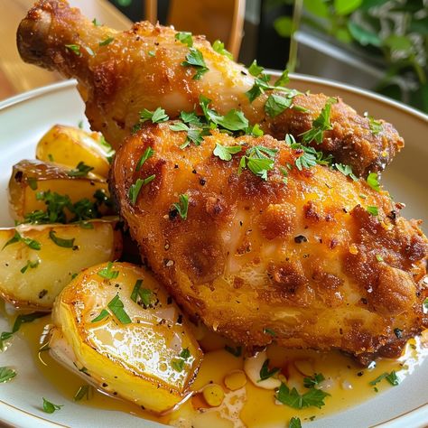 Chicken Maryland Recipes, Chicken Maryland, Yams Recipe, Chicken Menu, Healthy Plate, Western Food, Baby Potatoes, Cayenne Pepper, Chicken Legs