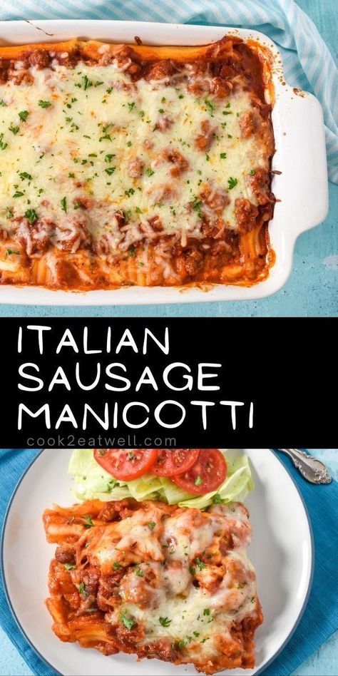 Manicotti Recipe Easy Ground Beef, Recipes With Manicotti Noodles, Sausage Manicotti Bake, Manicotti Recipe Sausage, Authentic Italian Manicotti Recipe, Italian Sausage Manicotti, Sausage Stuffed Manicotti, Baked Manicotti Recipe, Sausage And Ricotta Stuffed Manicotti