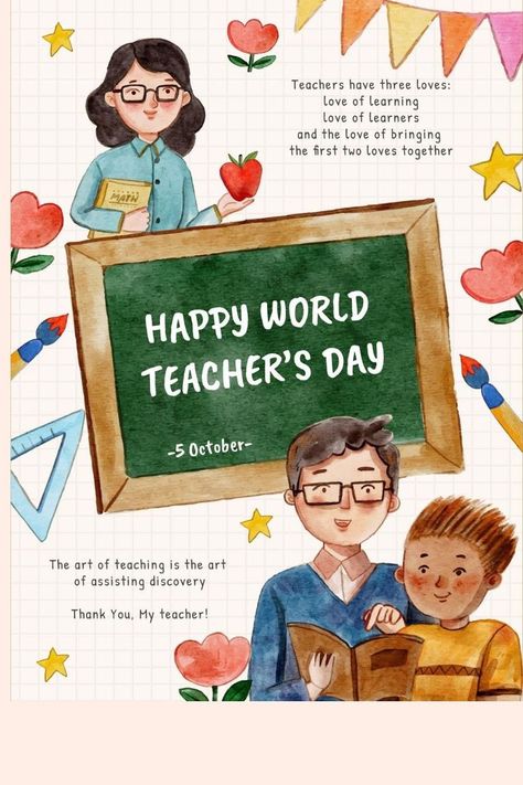 Happy Teacher's Day ! Teachers Day Poster, World Teacher Day, Teachers Day Card, Creative School Project Ideas, Philippine Art, Book Cover Diy, World Teachers, Happy Teachers Day, Aktivitas Montessori