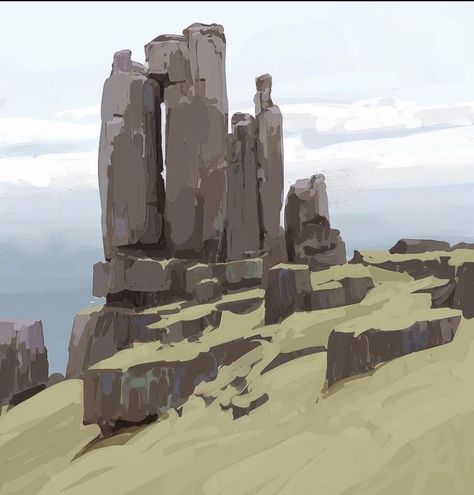 Simple Environment Concept Art, Rocky Environment Concept Art, Digital Art Nature Landscapes, Terrain Concept Art, Nature Study Paintings, Game Concept Art Environment, Environment Concept Art Landscape, Rock Concept Art, Tutorial Sobre Arte Digital