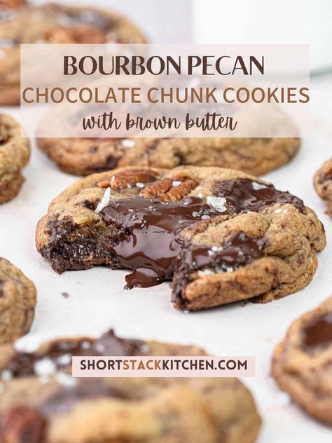 Brown Butter Bourbon Pecan Cookies, Bourbon Desserts, Buttered Pecans, Brown Butter Bourbon, Bourbon Cookies, Butter Bourbon, Bacon Cookies, Pecan Chocolate, Brown Butter Cookies