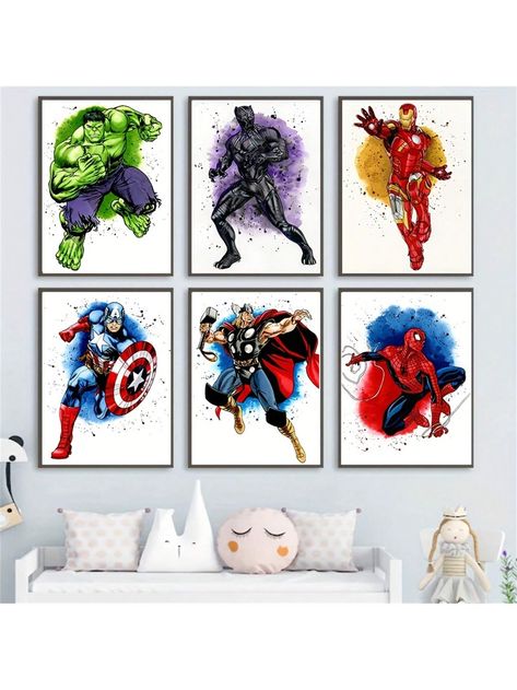 1/6pcs Unframed Canvas Poster, Avengers Poster, Spiderman Iron Man Captain America Hulk Comic Canvas Painting, Superhero Wall Art Wall Decor, Ideal Gift For Bedroom Living Room Corridor, Wall Art, Wall Decor, Winter Decor, Room Decoration Multicolor Cartoon   Canvas Animal,Cartoon,Plants Hanging Painting   Home Decor, size features are:Bust: ,Length: ,Sleeve Length: Comic Canvas Painting, Hulk Painting, Spiderman Poster, Ombre Art, Cartoon Canvas, Avengers Poster, Superhero Wall, Hulk Comic, Marvel Wall