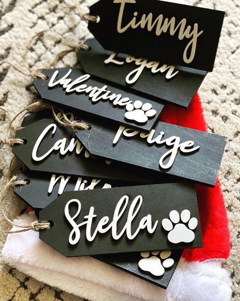 Laser Engraved Stocking Tags, Handwritten Labels, Wooden Stocking Tags, Glowforge Christmas, Starbucks Ideas, Christmas Stocking Tags, Stocking Name Tags, Glowforge Ideas, Engagement Decor