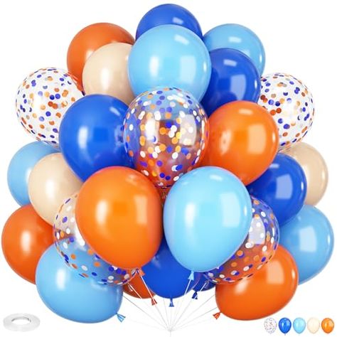 Colorful Party Decorations, Paw Birthday, Orange Confetti, Confetti Balloons Birthday, Space Theme Party, Orange Balloons, White Confetti, Gold Confetti Balloons, Yellow Balloons