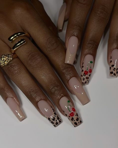 Cherry 🍒 cheetah🐆 Cheetah Print Nails With Cherry, Cheetah Print Nails, Cheetah Nails, Red Nails, Cheetah Print, Cherry, Nails, Red, Quick Saves