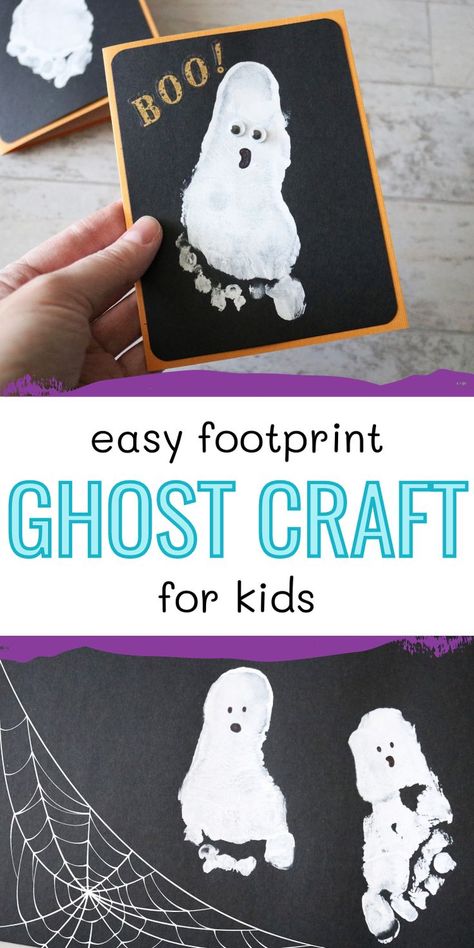 ghost footprint craft for kids Halloween Handprint Crafts, Halloween Ghost Craft, Ghost Craft, Diy Pumpkins Crafts, Halloween Fairy Garden, Craft For Toddlers, Halloween Party Decor Diy, Footprint Keepsake, Footprint Craft