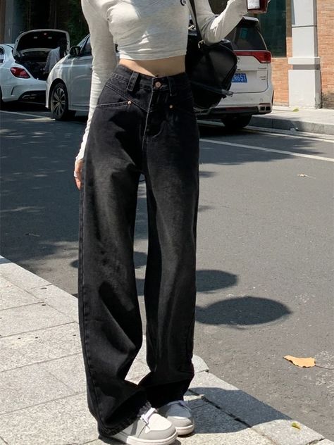 High Waist Black Jeans – My Store Outfit With Black Jeans, High Waist Black Jeans, Black Jeans Pants, Fall Outfits Pinterest, Wide Leg Black Jeans, Baggy Jeans For Women, Black Baggy Jeans, High Waisted Black Jeans, Black Jeans Outfit