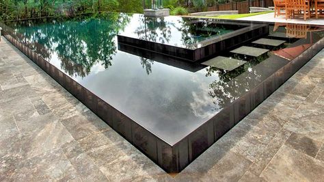 Black Bottom Pools, Overflow Pool, Kleiner Pool Design, Moderne Pools, Small Pool Design, Swimming Pool Water, Reflecting Pool, Pool Construction, Modern Pools