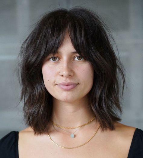 Wispy Shag, Fringe Wispy, Very Long Bob, Shaggy Lob, Layered Haircuts With Bangs, Long Face Shapes, Bob Hairstyles With Bangs, Hair Adviser, Lob Haircut