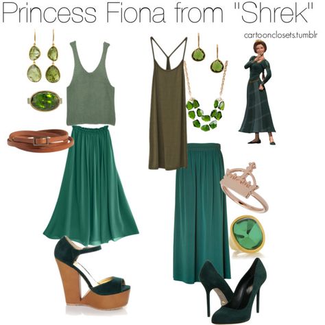 "Princess Fiona from "Shrek"" by bforbel on Polyvore Shrek Outfit, Fiona From Shrek, Fiona Costume, Broadway Outfit, Trunker Treat Ideas, Shrek Costume, Epic Clothes, Wedding Dress Costume, Princess Fiona