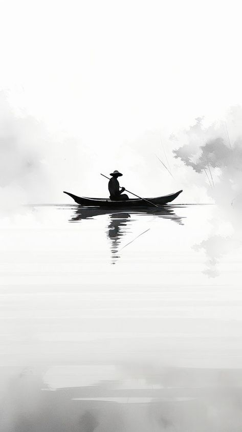 Fisherman on the boat fishing vehicle canoe kayak. AI generated Image by rawpixel. | premium image by rawpixel.com / north Japanese Fisherman Tattoo, Fisherman Wallpaper, Fishing Boat Tattoo, Canoe Tattoo, Fisherman Tattoo, Fisher Man, Aesthetic Boat, Boat Tattoo, Chinese Landscape Painting