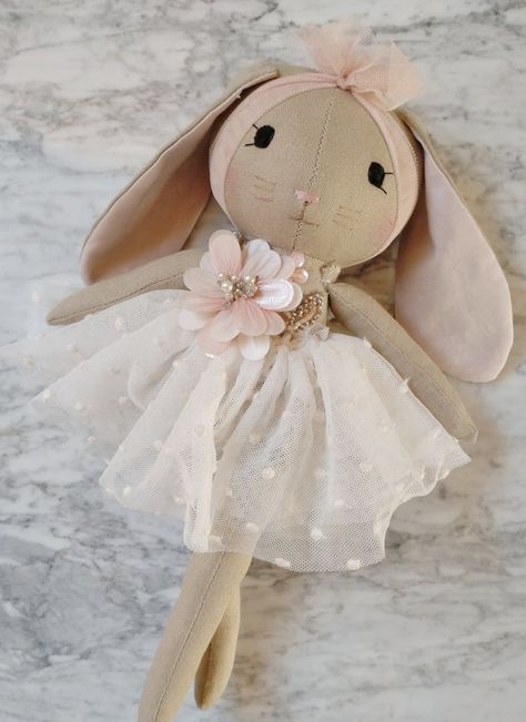 Cloth Bunny Doll Pattern, Rag Doll Bunny, Maileg Mouse Sewing Pattern, Fabric Bunnies, Rabbit Soft Toy Pattern Sewing, Diy Rag Dolls, Ballerina Plush Doll, Bunny Soft Toy, Doll Diy Crafts